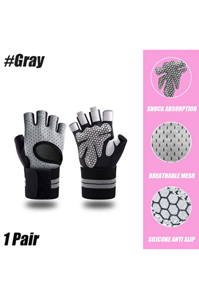 Choice11 S Gray 1Pair Half Finger Gym Fitness Gloves with Wrist Wrap Support ...