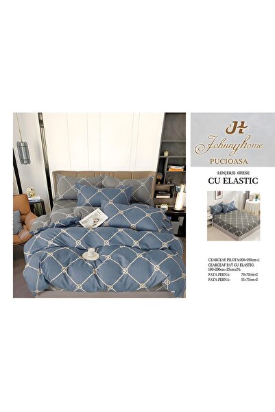 naniland.ro Lenjerie de Pat Bumbac Satinat 2 Persoane 6 Piese cu Elastic 180x...