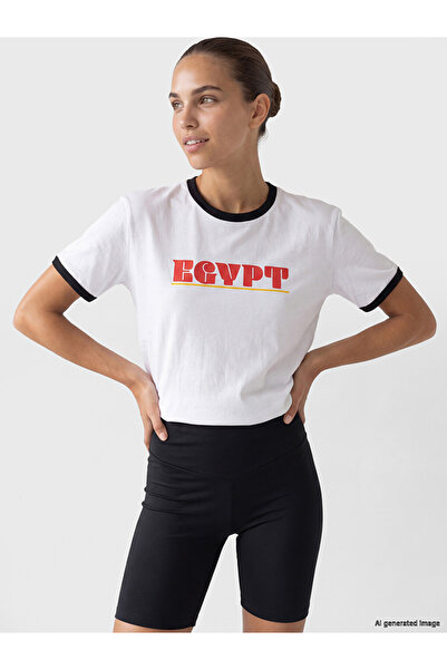 LC Waikiki Koor Sport White Corn Printed Oversize Women's Sports T-Shirt