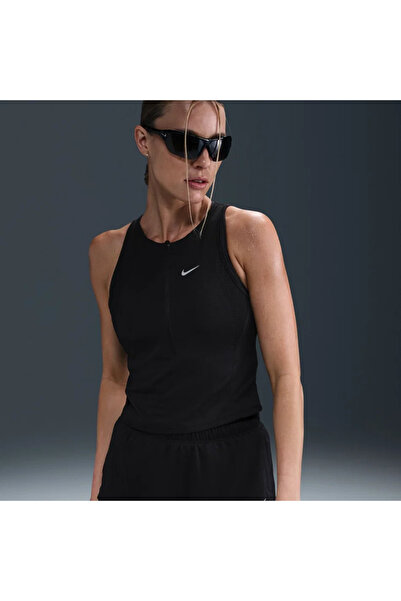 Nike Dri-Fit Run Singlet Çeyrek Fermuarlı Siyah Kadın Atlet