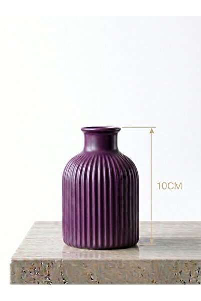 CANSEB Elegance Mürdüm - Çizgili Pampas Vazosu - 10CM Boyunda - El Boyaması İ...