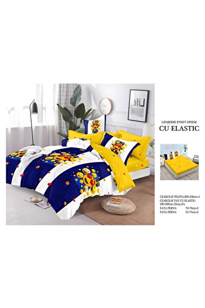 naniland.ro Lenjerie de Pat Bumbac Satinat 2 Persoane 6 Piese cu Elastic 180x...