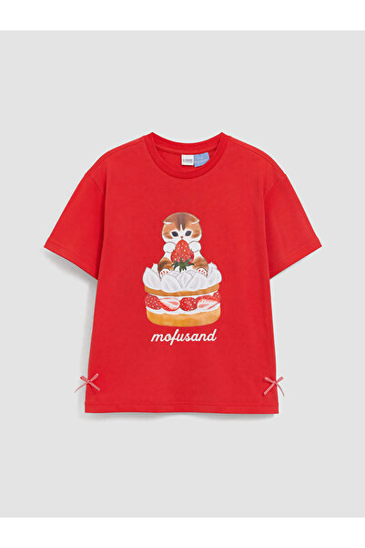 LC Waikiki Red Crew Neck Mofusand Printed Girls' T-Shirt