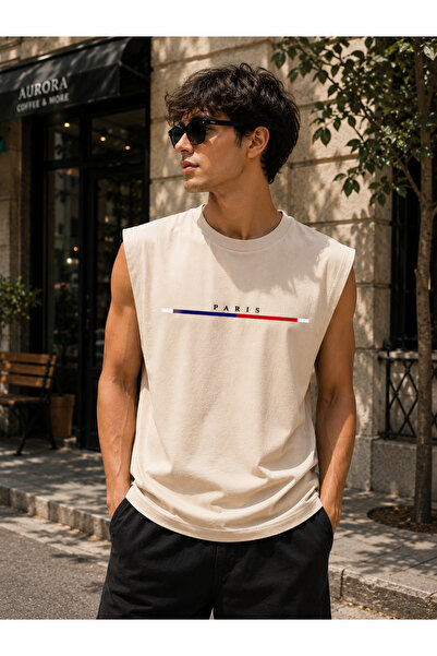 caddekombin Zero Sleeve Unisex Paris Cotton Combed Cotton Crew Neck T-Shirt