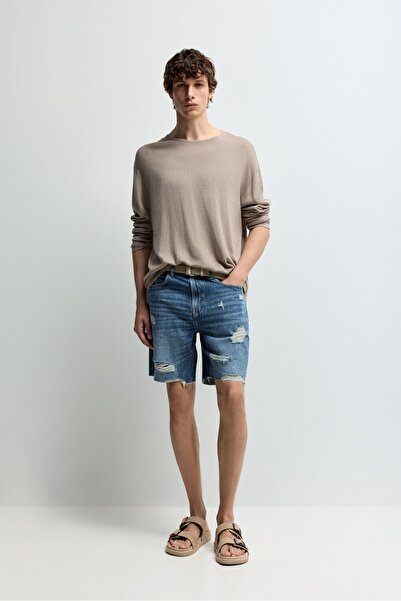 LEFTIES Distressed detaylı denim bermuda