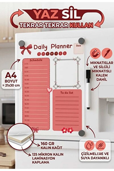 URDE Yaz Sil Günlük Planlayıcı A4 Buzdolabı Magneti Yapılacaklar Listesi Mıkn...