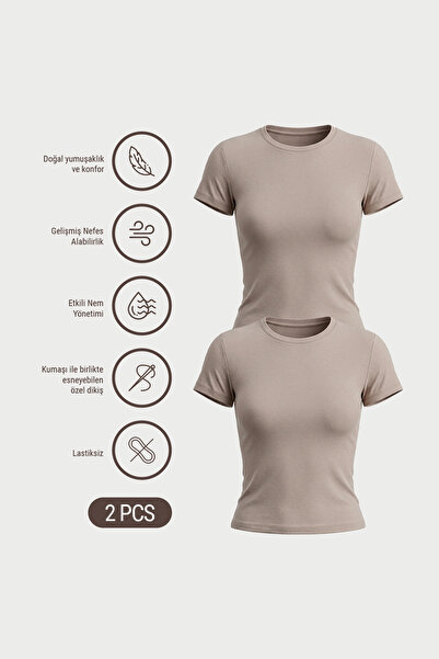 AUW Γυναικείο T-Shirt με λαιμόκοψη ποδηλάτου, από βαμβάκι Modal, σετ 2 τεμαχί...