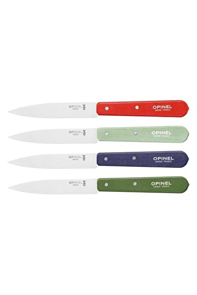 Opinel Set de 4 cutite Les Essentiels, inox, manere din lemn, culori: rosu, s...