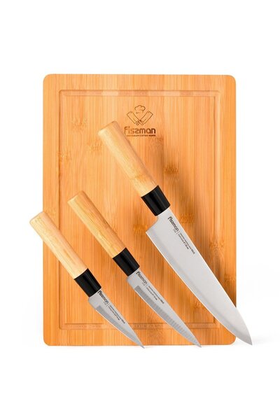 Fissman Set de cutite cu tocator Fissman, 4 piese, otel inoxidabil 420J2, man...