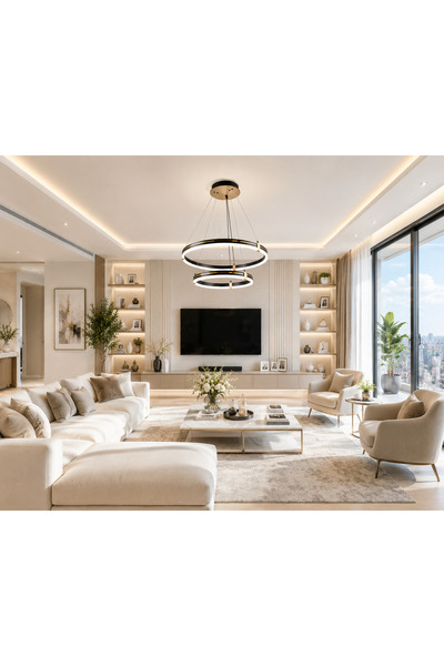 VENÜS AYDINLATMA Modern LED Sarkıt Avize | 3 Renk Yanar| Siyah Gold Tasarım P...