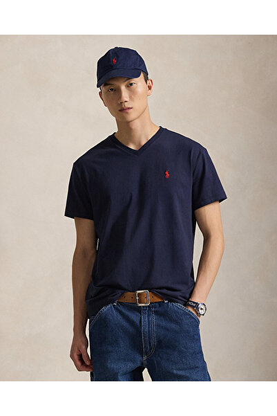 Ralph Lauren Blue Klasik Kesim Jersey V Yaka Tişört 710708261002.