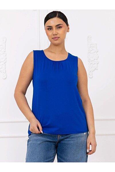 Flubutik Women's Plus Size Viscose Strap Blouse Saxblue