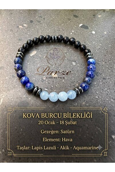 parze doğaltaş Zodiac Aquarius Natural Stone 6 mm Bracelet (Traditional Astro...