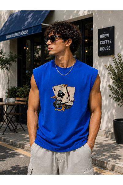 caddekombin Zero Sleeve Unisex Playing Cards Printed Cotton Combed Crew Neck ...
