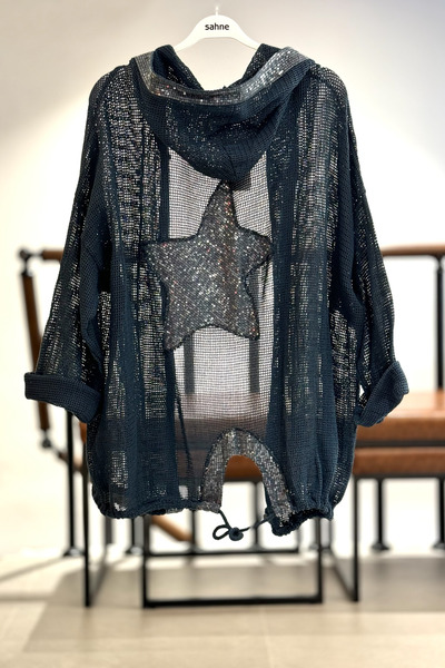 sahnemoda Star embossed hooded mesh imported jacket