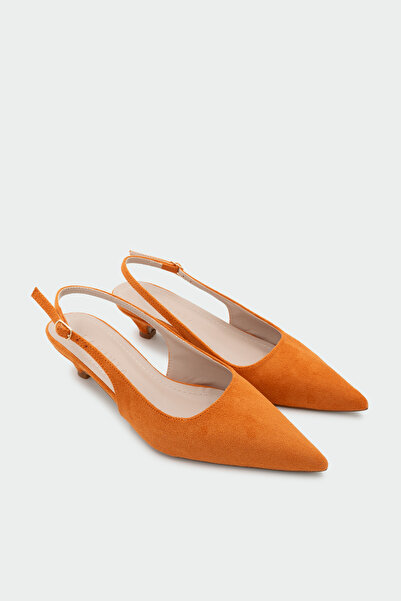 LAMİNTA Clint Buckle Pointed Toe Women's Orange Suede Heeled Shoes