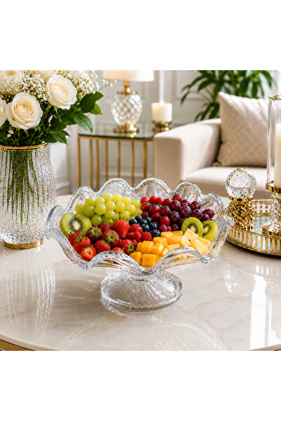 laverahome Luxury Glass Serving Plate with Elevated Stand - Elegant Design fo...