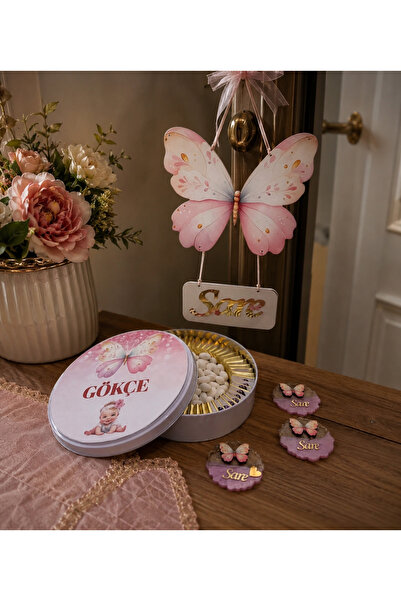 Gökçem hediyelik Kapı süsü + 90lı çikolata kutusu -20 magnet set , bebek hedi...