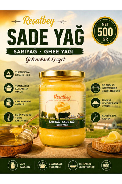 REŞATBEY BS Reşatbey Sade Yağ 500 Gr | Ghee Yağı | Geleneksel Sarıyağ