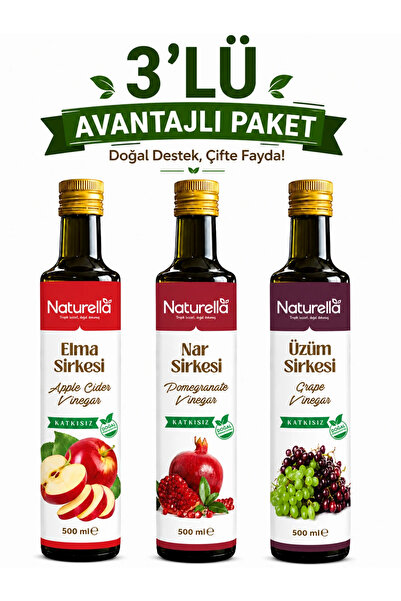 NAR , ÜZÜM & ELMA SİRKE SETİ 3 x 500 ml