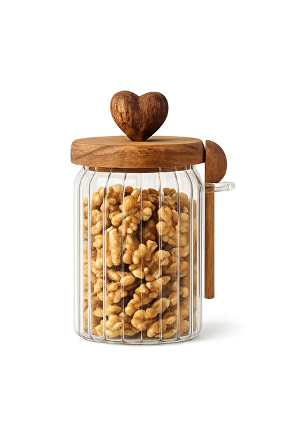 Meturas Bent Glass Jar with Acacia Lid and Spoon 570 ml – Vacuum Kitchen Stor...