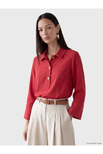 LC Waikiki Lcw Everyday Red Polo Collar Dobby Women's Tunic
