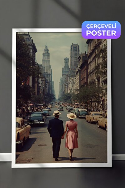 Postifull City Streets Poster, White Framed Poster, Old Money Series, No:113238
