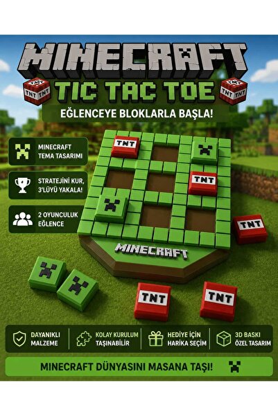 Luvena Minecraft Tic Tac Toe XOX Oyunu Strateji Oyunu Eğitici Masa Oyunu Çocu...