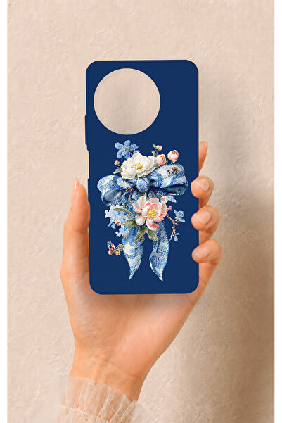 Vip Case Realme 11 Uyumlu Mavi Kurdeleli Çiçek Desenli Silikon Kılıf