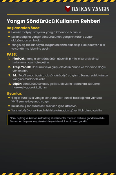Balkan Ticaret 6 Kg Yangın Tüpü Tozlu KKT ABC Askı Aparatı Levha Talimat TSE HYB CE Belgeli