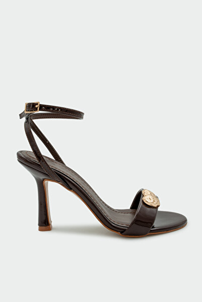 LAMİNTA Young Heart Detailed Single Strap Women's Bitter Brown Heeled Shoes