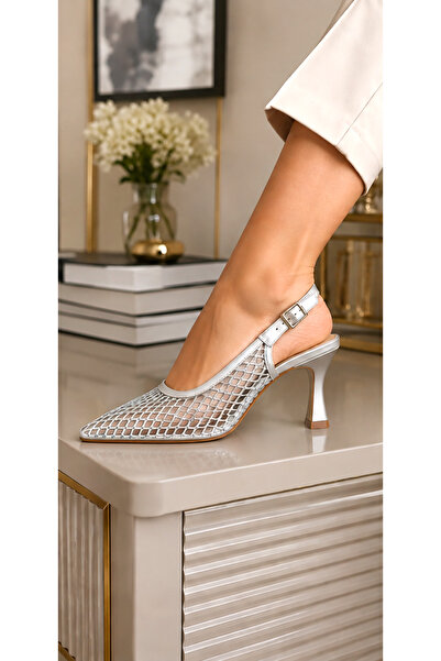 Desire 432 Women's Mesh Stoned Goblet Heel Open Back Evening Dress Shoes
