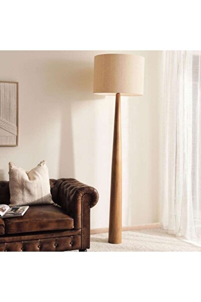 PAN HOME مصباح أرضي خشبي طبيعي مع غطاء من الجوت