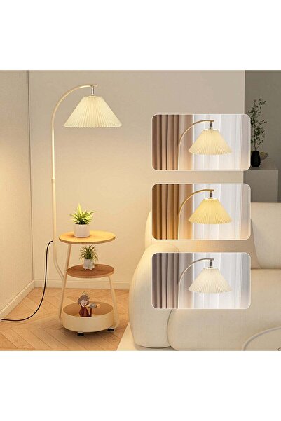 sharpdo Nordic Curved Floor Lamp, Standing lamp With 3-Layer Side Table and S...