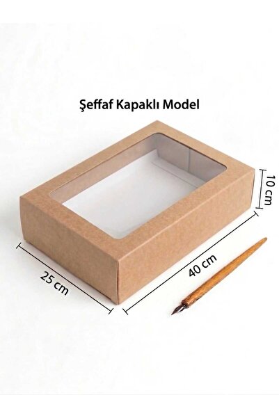 Kutu Ambarı Asetat Pencereli Kraft Kutu Karton Hediye Kutusu 25x40x10 cm