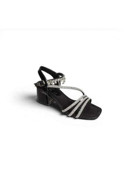 Yaz Kış Ayakkabı Yazkiş Girl's Black Silver 3cm Heeled Evening Dress Shoes
