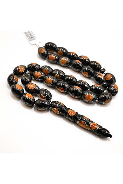 Generic Antique Yusr Rosary 33 Beads 9x11.5mm Black Oval Prayer Beads 31.5g A...