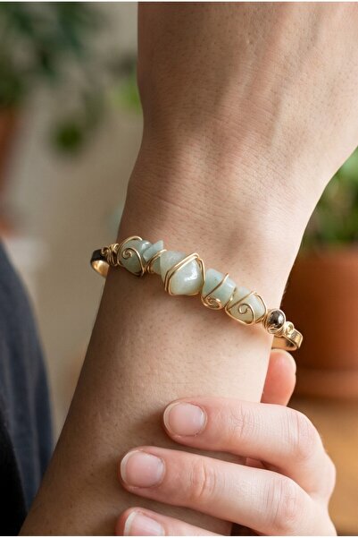 NBS Beautiful Naturel Stones Aventurine Natural Stone Gold Adjustable Brass B...