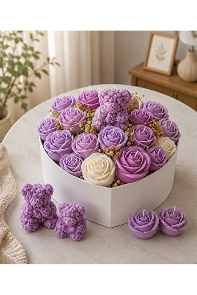 Yaratıcı sanatlar atölyesi Flower Bouquet Candle Set in a Gift Box Decorated ...
