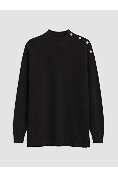 LC Waikiki Lcw Modest Black Half Turtleneck Women's Knitwear Tunic