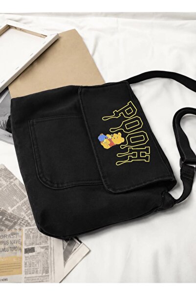 Minga London Black Pooh Printed Denim Messenger Bag