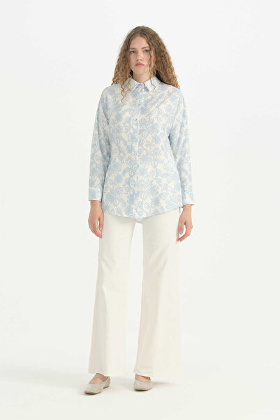 Nihan Oversize Patterned Viscose Tunic - Light Blue