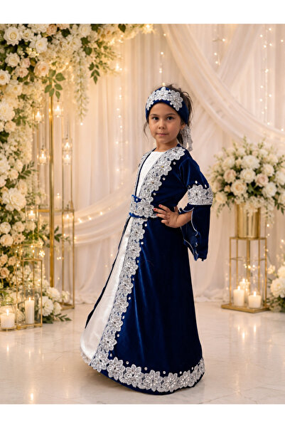 atölyekaftanbutik Blue Children's Kaftan with Bindall