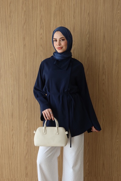 QUWİQ Women's Cross Collar Hidden Button Hijab Shirt