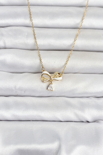 Marsilyan 316L Steel Chain Gold Color Bow Model Women's Necklace Elk-Bjtieg