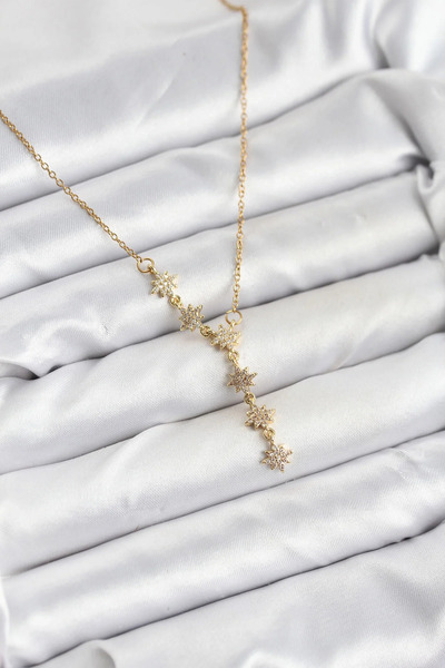Marsilyan 316L Steel Chain Gold Color Pole Star Model Women's Necklace Elk-Bj...