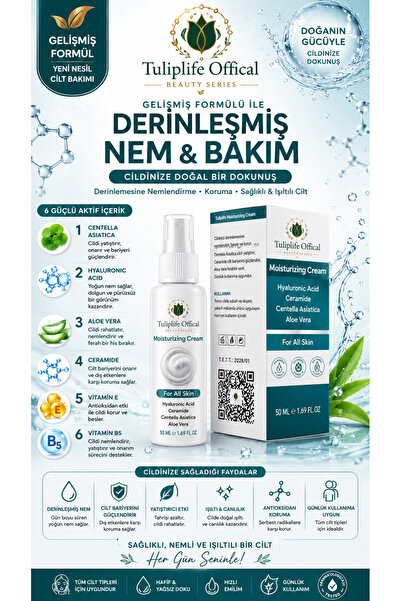 Tuliplifeoffical Moisturizing Cream 50 ml – Hyaluronik Asit, Ceramide, Centel...
