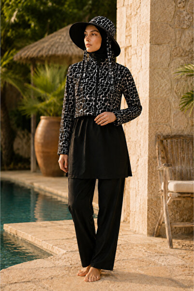 Sonne's 4-Piece Hijab Swimsuit with Lycra Sleeves, Fully Covered, Zippered, W...