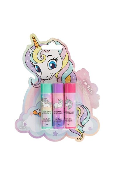 Ushas Set 3 balsamuri de buze Unicorn, 3 arome, 4 g fiecare – cadou colorat p...