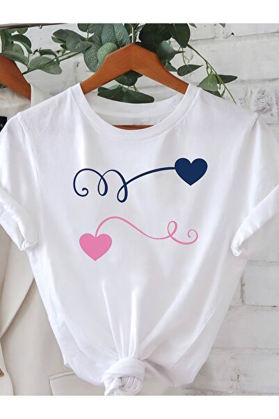 1001 Line Wo'S Minimalist Blouse Tshirt | Subtle Heart Line Print Short Sleev...